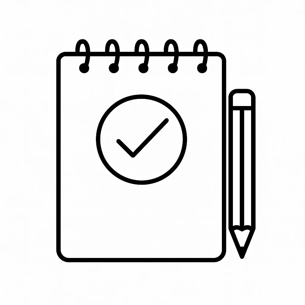Completed checklist and pencil illustration